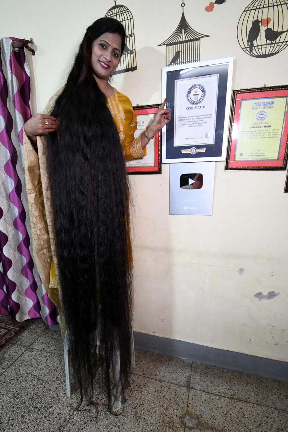UP Woman Achieves Guinness World Record For The Longest Hair The Hindu